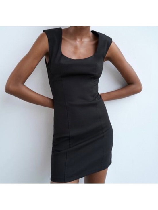 Zara Dresses & Skirts - Zara Black Square Neck Bodycon Mini Dress